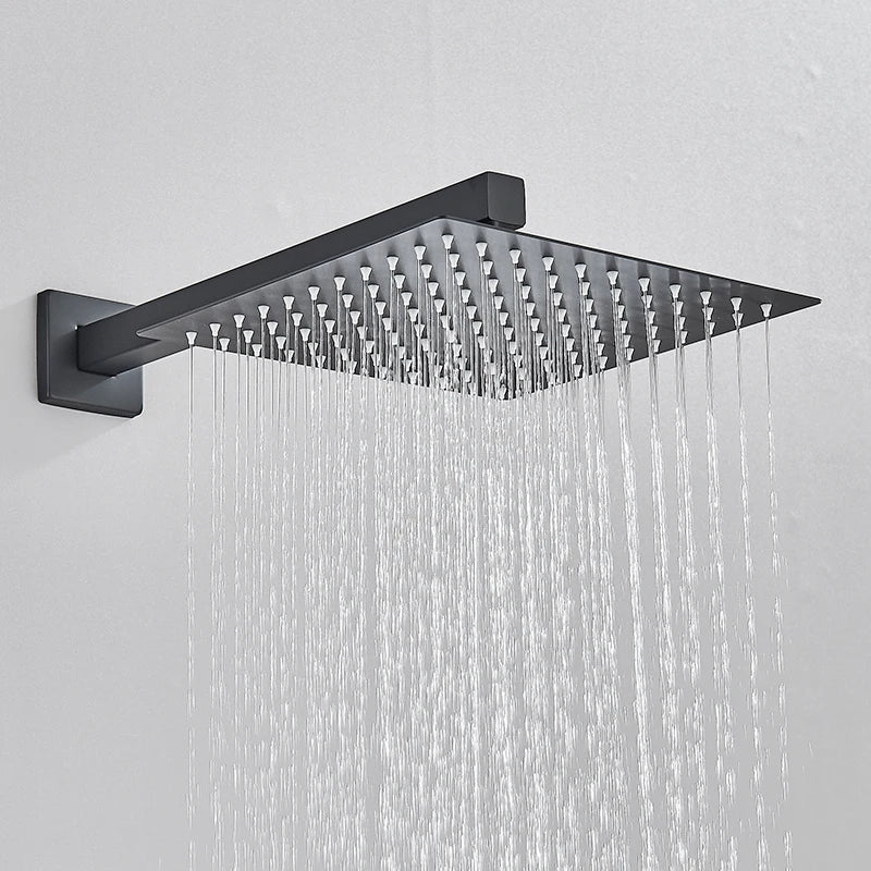 Black Concealed Shower System Rain Waterfall Bathroom Embedded