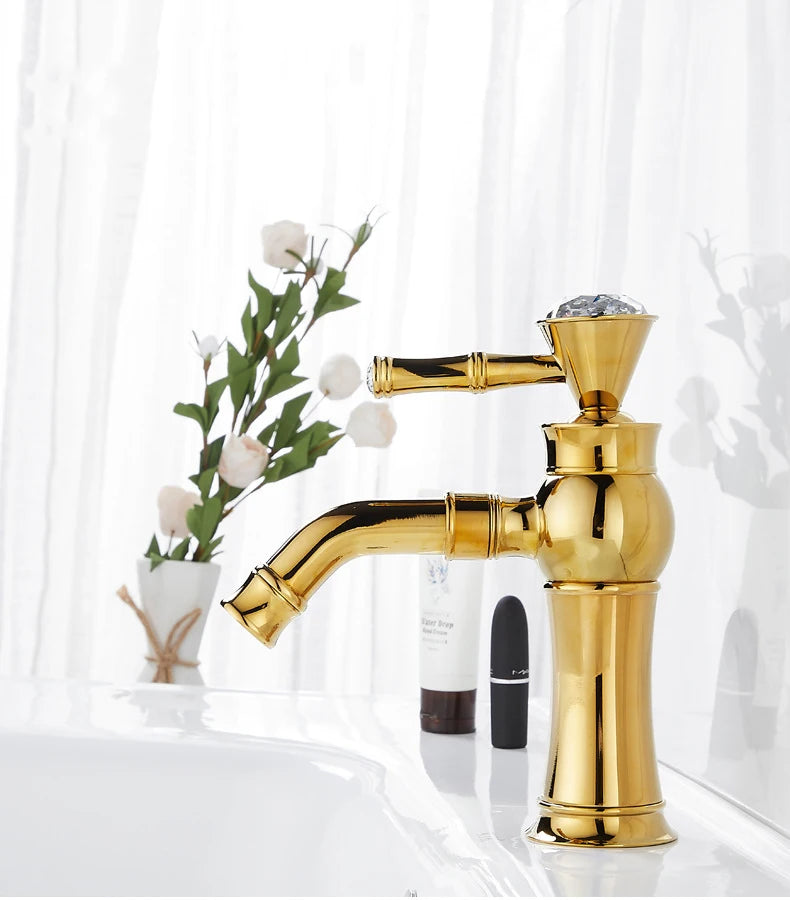 Chrome Basin Faucets Modern Gold Deck Mounted Bathroom