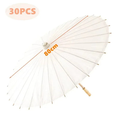 White Wedding Paper Umbrellas 60/80cm Chinese Wooden Handle