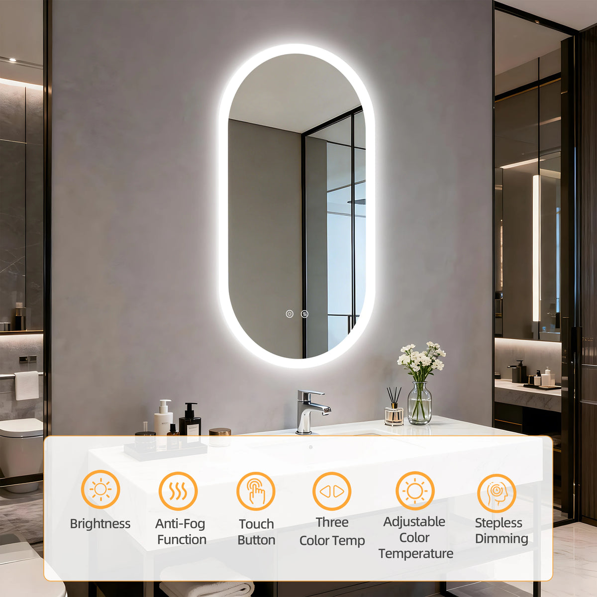 Led Bathroom Mirror Smart Anti-Fog Dimmable Led Lighted