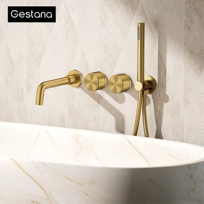 Luxury Brass Brushed Gold Wall Mounted Bathroom Faucet