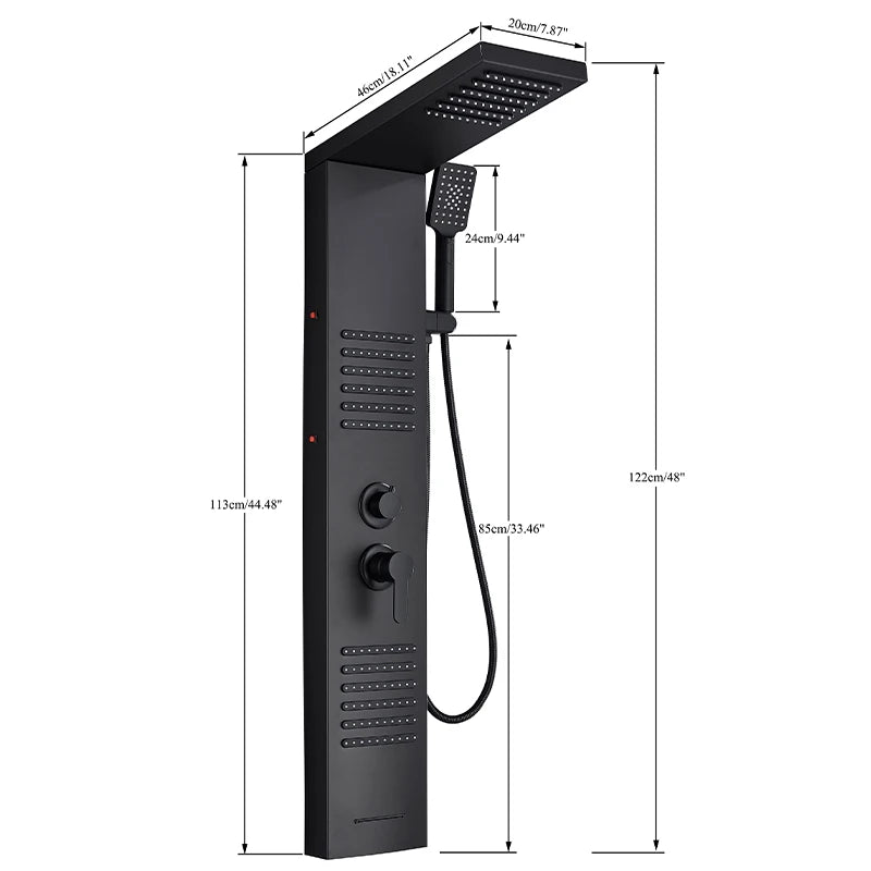 Black Led Shower Panel Tower System Rain Waterfall
