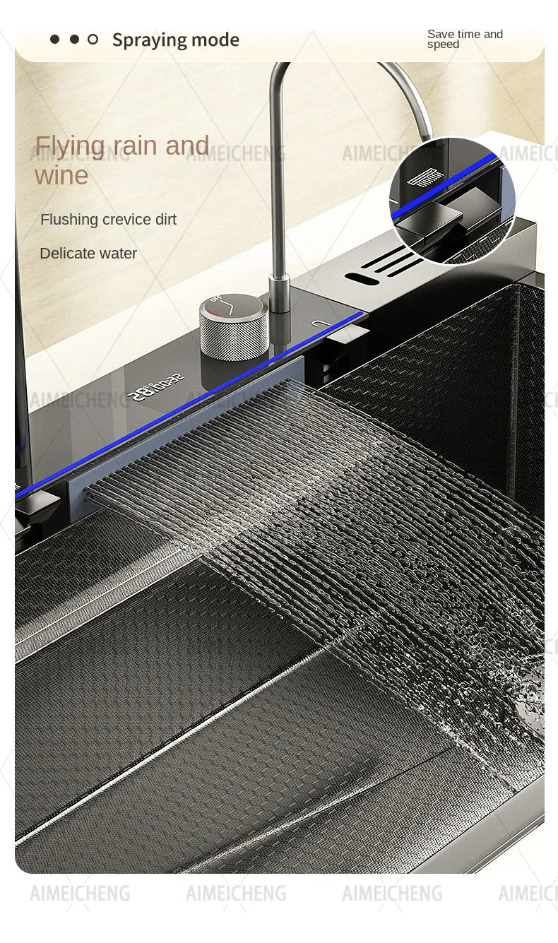 Digital Fly Rain Waterfall Sink Embossed Nano 304