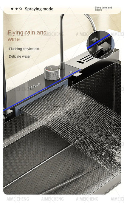 Digital Fly Rain Waterfall Sink Embossed Nano 304