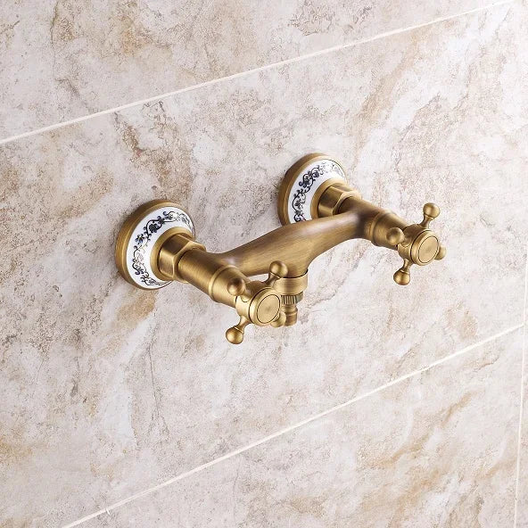 Retro Shower Faucets Antique Brass Ceramics Bathtub Faucets