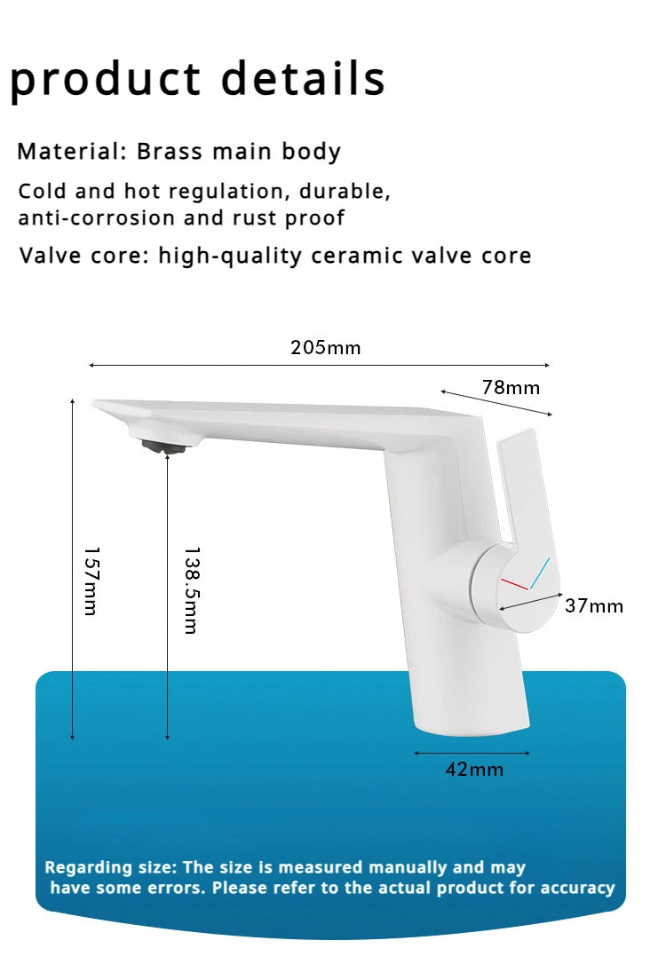 Brass Main Sink Faucet White Bathroom Cold Sink