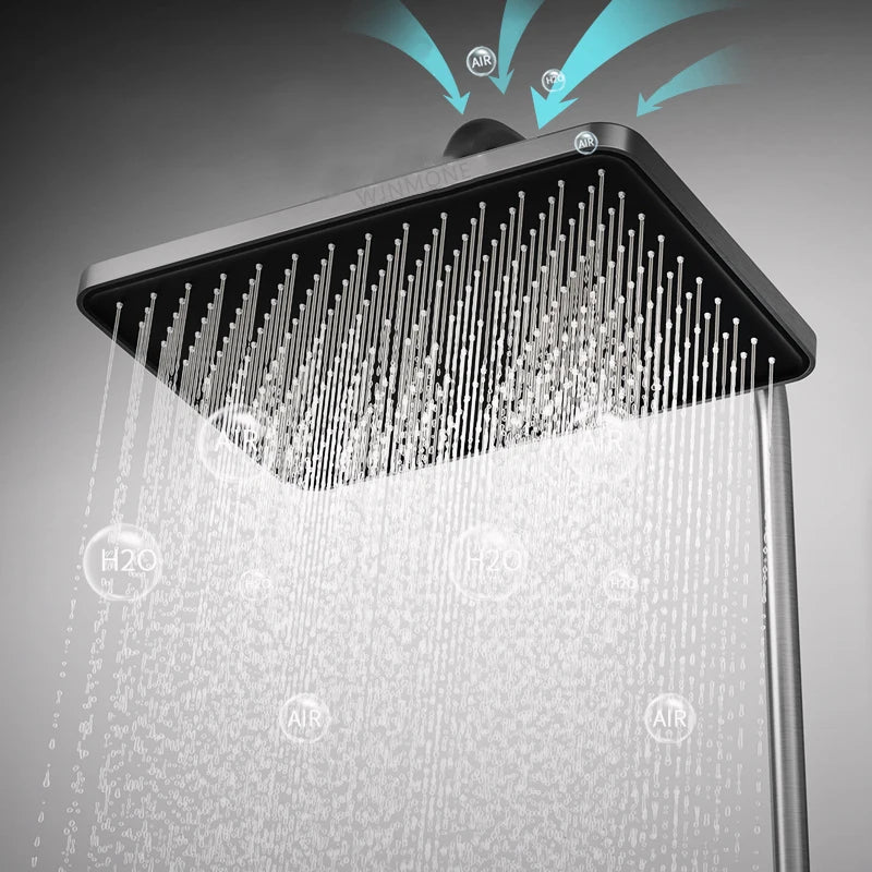 Bathroom Luxury Shower System Lights Tempered Glass Piano
