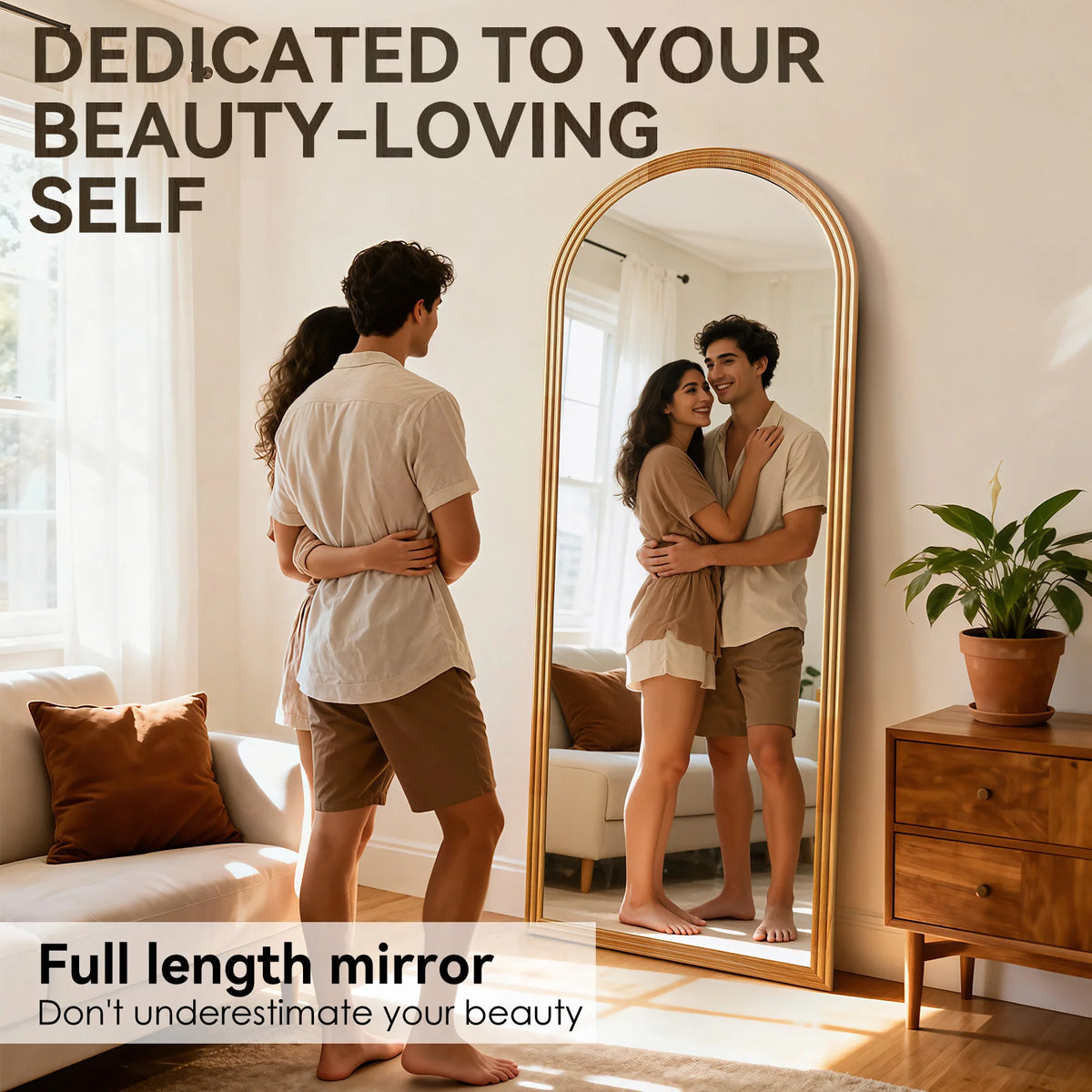 Arc Full Body Mirror 160x50cm Solid Wood Frame