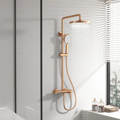 Brushed Rose Gold Bathroom Shower System Faucet 12