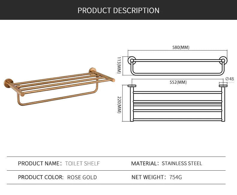 Bathroom Hardware 304 Stainless Steel Rose Gold Towel