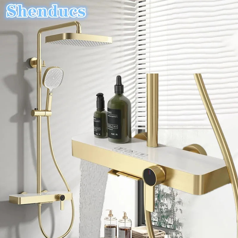 Brushed Gold Cold Bathroom Shower 12 Inch Rain