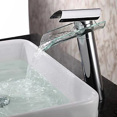 Langyo Chrome Bathroom Vanity Basin Glass Waterfall Spout