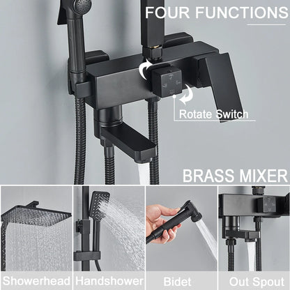 Black Brass Shower Faucet Rainfall Bathtub Tap Bathroom
