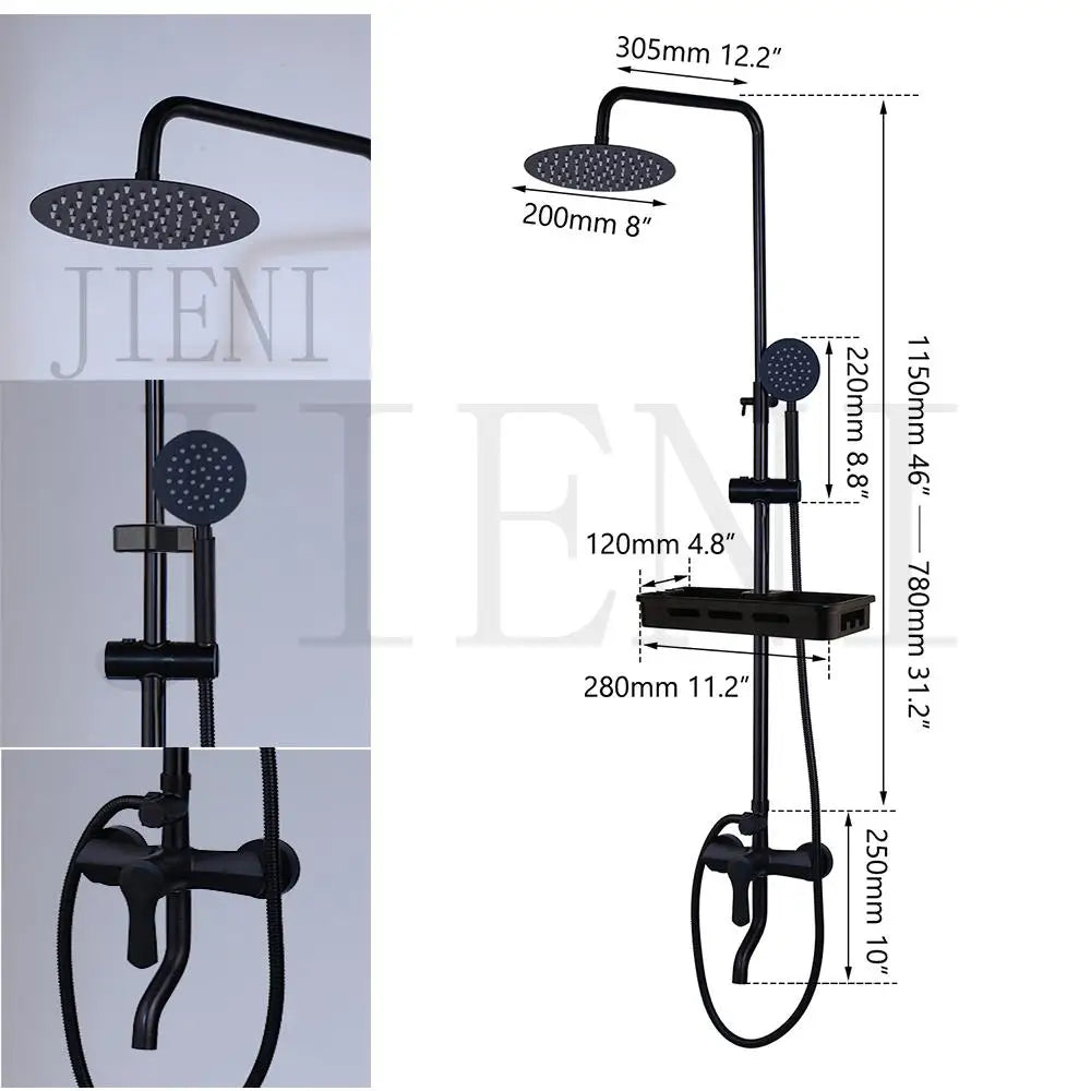 Jieni Matte Black Rainfall Shower Faucet Paint Black