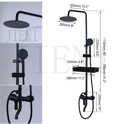 Jieni Matte Black Rainfall Shower Faucet Paint Black