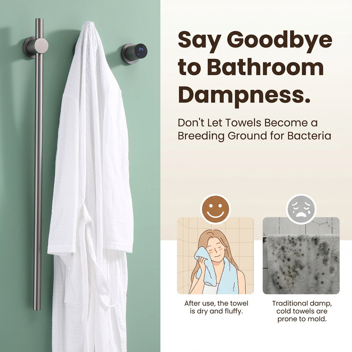 Gray Vertical Heated Towel Rail Large Towels &