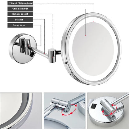 Brushed Gold Led Folding Bathroom Mirror Wall Mounted