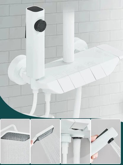 White Shower Faucet Ways Piano Keys Style Rainfall