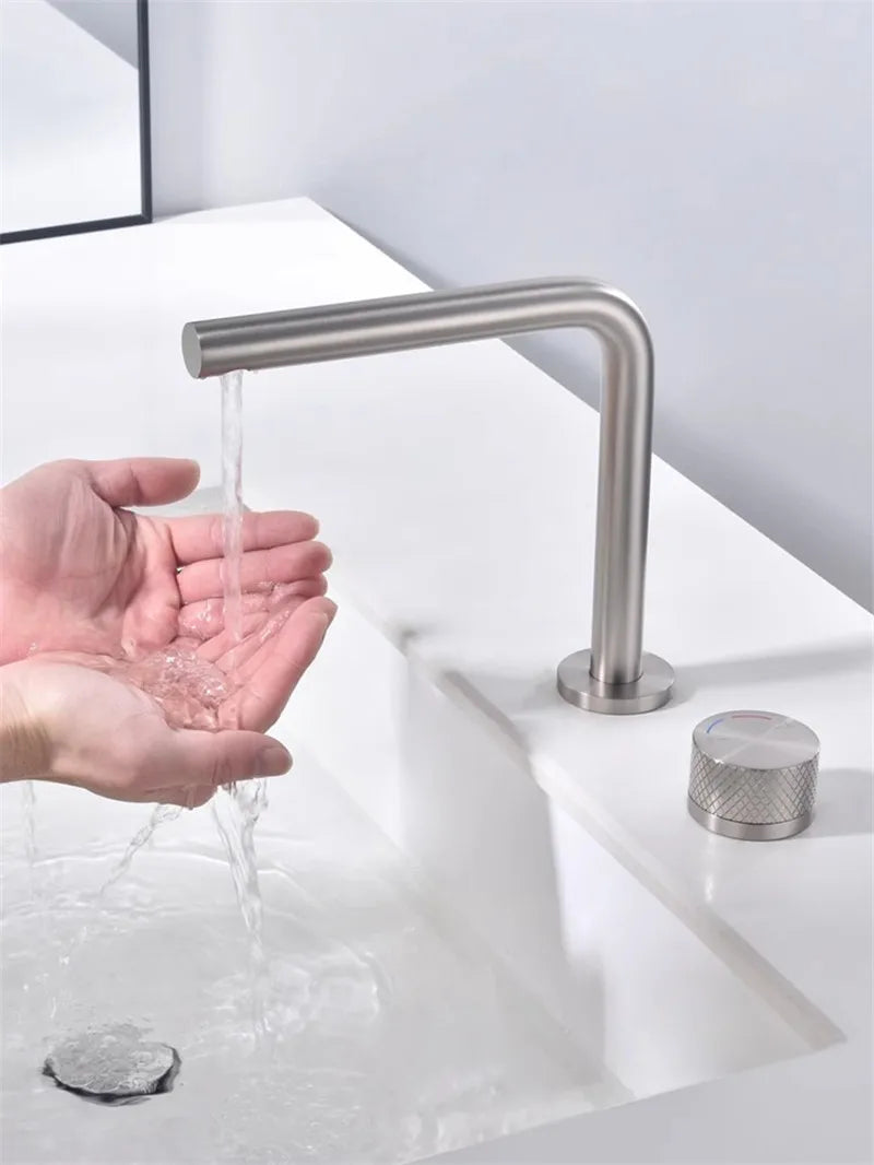 Brushed Gold Bathroom Faucet Two Holes Gun Grey