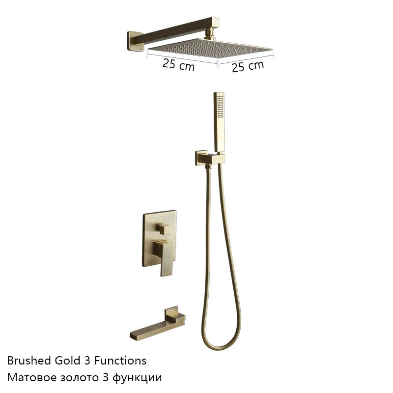 Luxury Brushed Gold/Black/Silver/Grey Hidden Bathroom Shower
