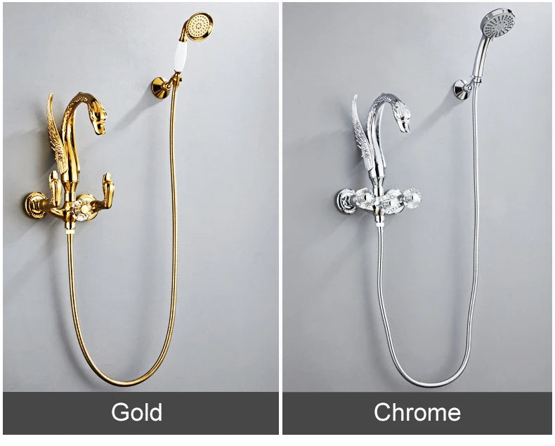Ellen Bathtub Faucet Gold Swan Hand Shower Wall