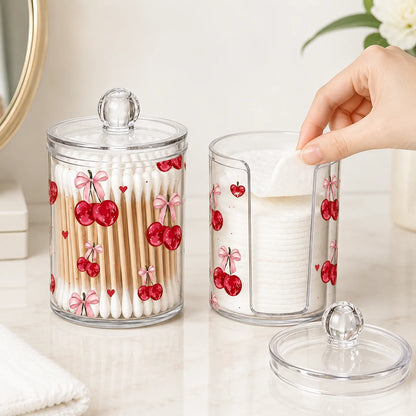 Cherry Print Clear Acrylic Cotton Swab Holder Lid