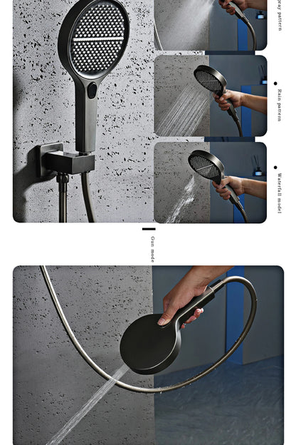 Luxury Gun Gray Brass Shower System Led Digital