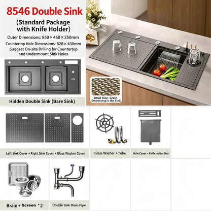Stainless Steel Waterfall Sink Embossed Hidden Cup Washer
