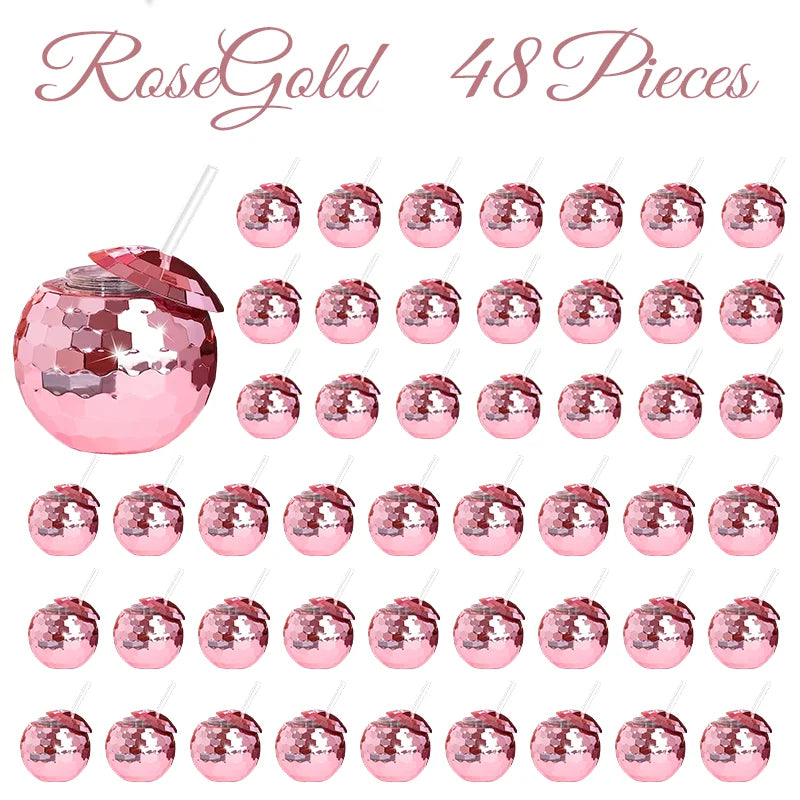 6-48pcs Disco Ball Cups Lids Staws Disco 70s