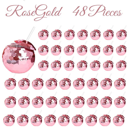 6-48pcs Disco Ball Cups Lids Staws Disco 70s