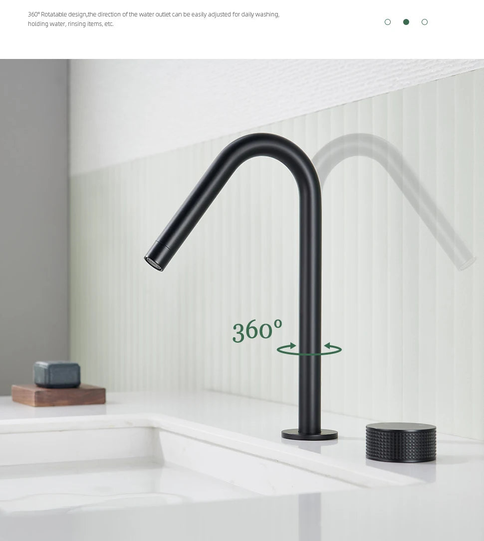 Matte Black Basin Faucet Knurled Knob Sink Tap