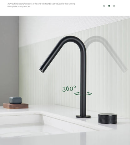 Matte Black Basin Faucet Knurled Knob Sink Tap
