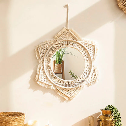 Boho Decorative Mirrors Macrame Round Mirror Aesthetic Room
