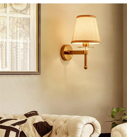 Modern Wall Sconce White Fabric Shade E27 Gold