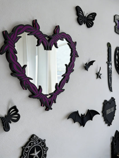 Purple Gothic Barbed Wire Heart Wall Mirror Witchy