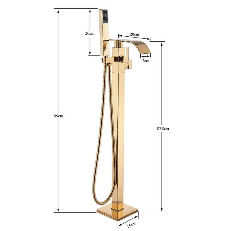 Shbshaimy Chrome Floor Bathroom Bathtub Faucet Handshower Two