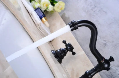 Zgrk Basin Faucet Black Brass Dual Handle Bathroom