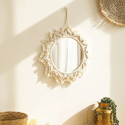Boho Decorative Mirrors Macrame Round Mirror Aesthetic Room