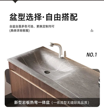 Light Luxury Bathroom Cabinets Rock Slab Integrated Washbasin