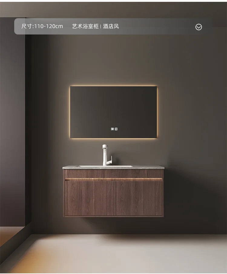 Light Luxury Bathroom Cabinets Rock Slab Integrated Washbasin