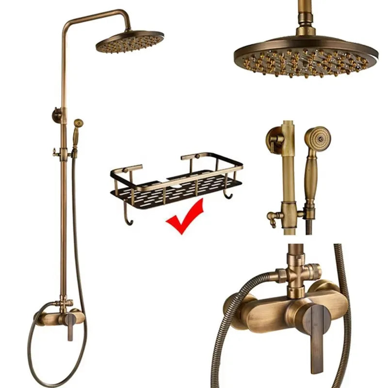 Antique Brass Shower Faucet Rainfall Head Shower Handshower