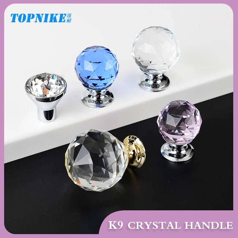 Colorful Crystal Glass Ball Pulls Knobs Wardrobe Door