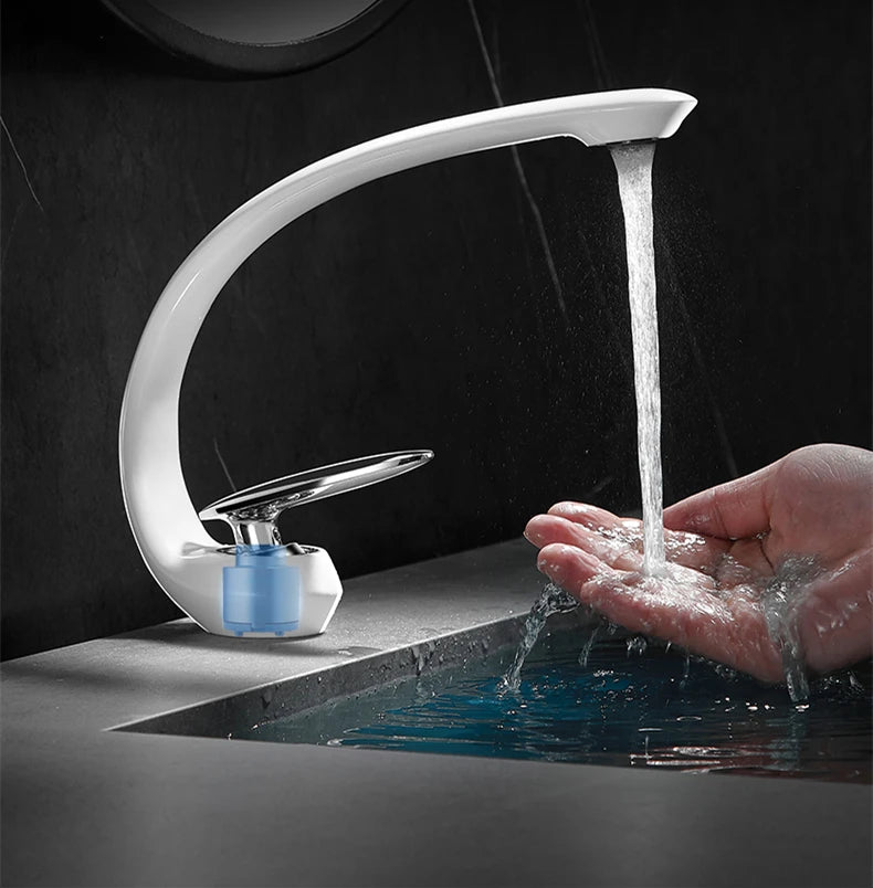 Creative Bathroom Sink Faucet Tap White Brass Wash