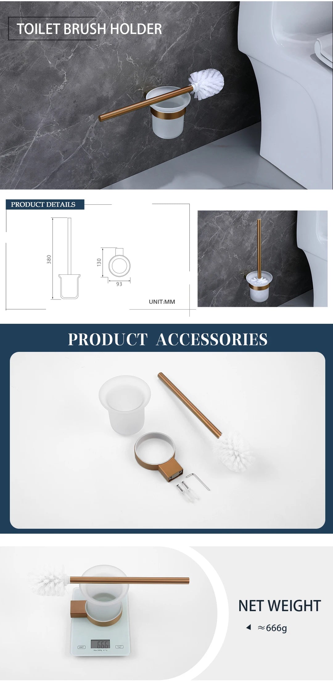 Brushed Rose Gold Wall Mount Shelf Toilet Bath