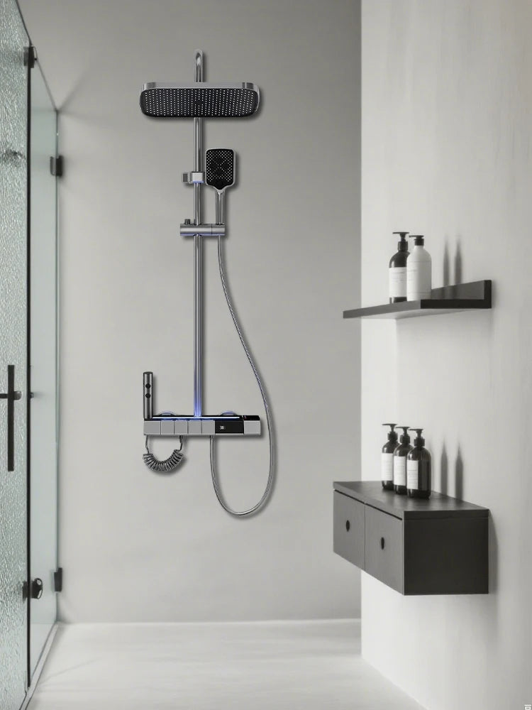 Digital Display Shower Faucet Modern Style Rainfall Bathroom