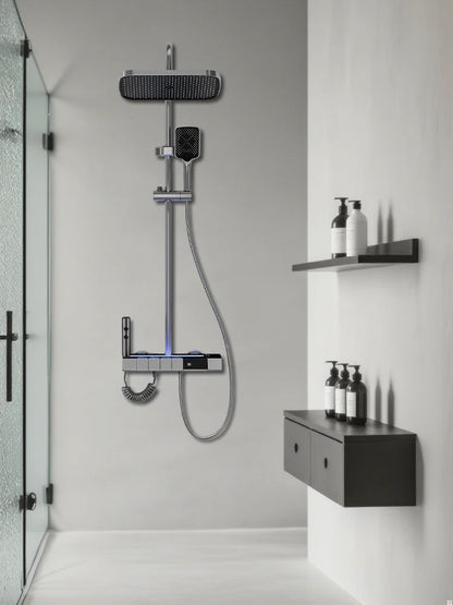 Digital Display Shower Faucet Modern Style Rainfall Bathroom