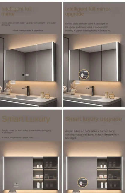 Modern Solid Wood Smart Bathroom Mirror Cabinet Light