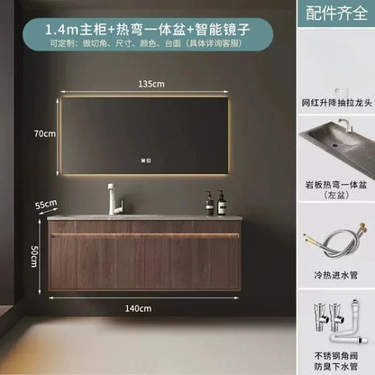 Light Luxury Bathroom Cabinets Rock Slab Integrated Washbasin