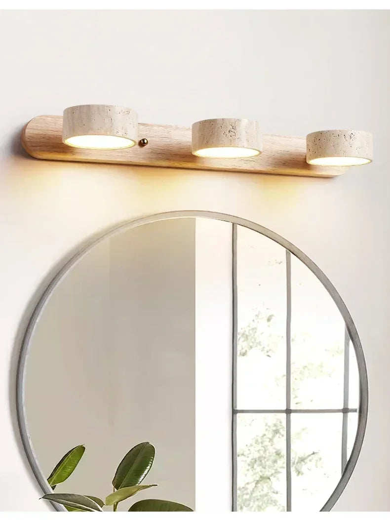 Nordic Travertine Stone Wall Lamps Rotatable Mirror Light