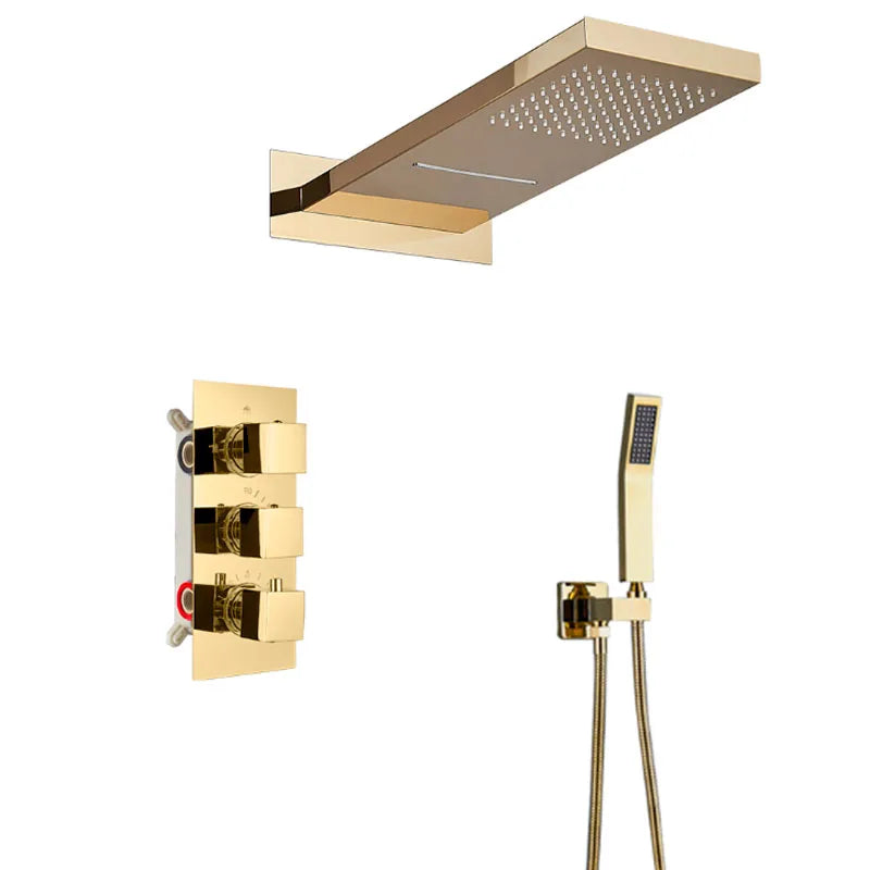 Matte Black Rain Waterfall Shower Thermostatic Mixer Bath